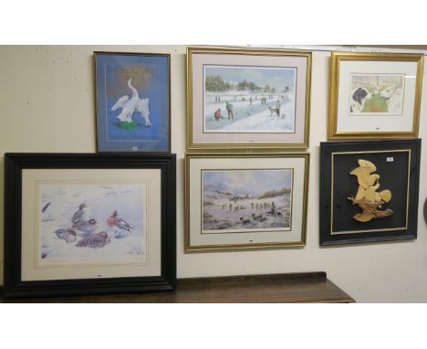 A Michael Kitchen Hurle print 294/350, a pair of David Stratton Watt prints, 403/500, 425/500, Mary Griese print, 42/500, The