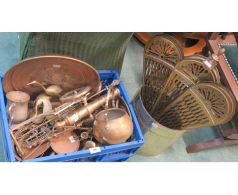 A selection of brassware inc firescreen, bucket, etc Condition Report: Available upon request