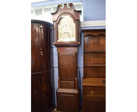 C Beavington, Stourbridge, Georgian oak and mahogany cased longcase clock with plain arched dial with Arabic numerals to a br