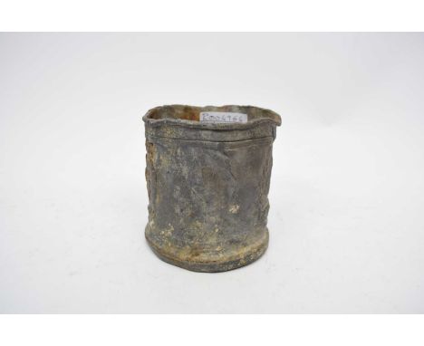 Lead pot, late 18th/early 19th century, decorated with a hunting scene and poacher behind a tree