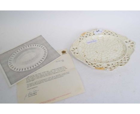Spode cream ware dish, early 19th century, with pierced design basket weave decoration to centre, 26cm long