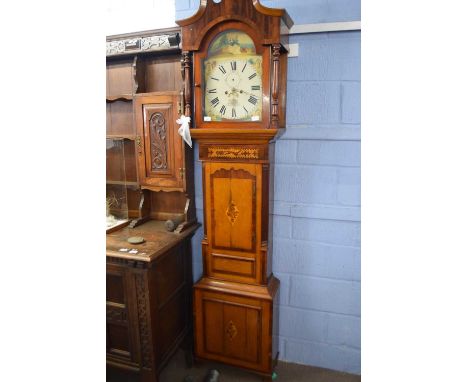 Joseph Kern, Swansea, 19th century longcase clock with painted arched dial with Roman numerals, subsidiary seconds dial and d