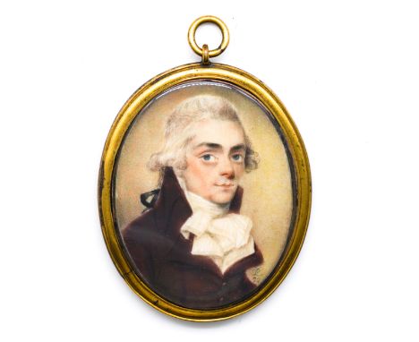 ATTRIBUTED TO PETER LILY (BRITISH, FL. C. 1770-1800)Portrait miniature of a gentleman in a maroon coatsigned with monogram an