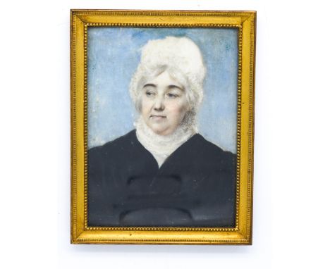 ANDREW PLIMER (BRITISH, 1763-1837)Portrait miniature of Mrs Knight, the artist's mother in law, in a black dress and white ca