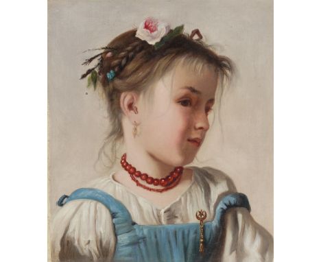 ATTRIBUTED TO ADRIANO BONIFAZI (ITALIAN, 1858-1914)Portrait of a girl with flowers in her hairoil on canvas29.5x 25.5cm(unfra
