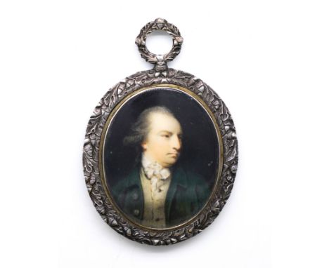 OZIAS HUMPHRY (BRITISH, 1742-1810)Portrait miniature of a gentleman in a green coat, previously called the Rt. Hon. Edmund Bu