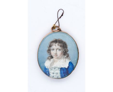 EDWARD DAYES (BRITISH, FL. C. 1786-1804)Portrait miniature of a boy with long curling hair in a blue coatsigned with initials