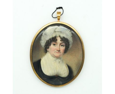 ISAAC WANE SLATER (BRITISH, 1784/85-1836)Portrait miniature of Mrs Taylor in a black dress, white fichu and bonnetsigned, dat