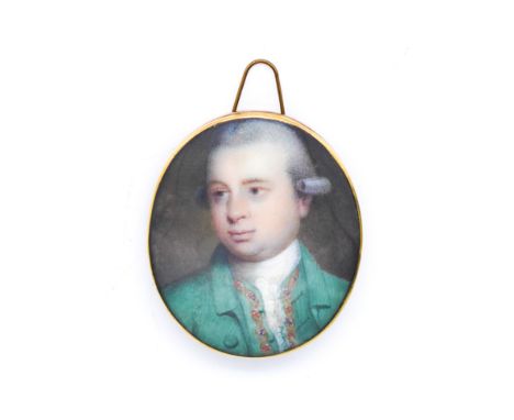 WILLIAM SINGLETON (BRITISH, D. 1793)Portrait miniature of Captain Arthur Maxwell in a green coaton ivory (ref. GVKYZHPF)3.8cm