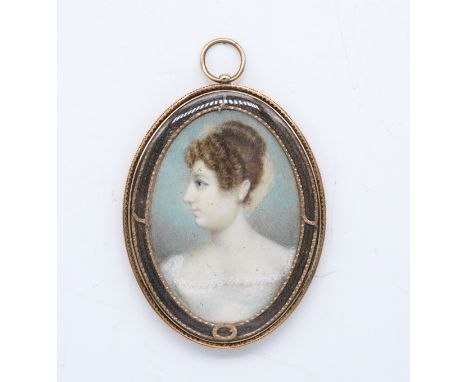 ENGLISH SCHOOL, 19TH CENTURYPortrait miniature of a ladyon ivory (ref. TYUP9T48)5.6cm highin a gilt metal frameCondition repo