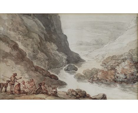 THOMAS ROWLANDSON (BRITISH, 1756-1827) (2)A fisherman with other figures in a river landscape
ink and watercolour
14.5 x 23cm