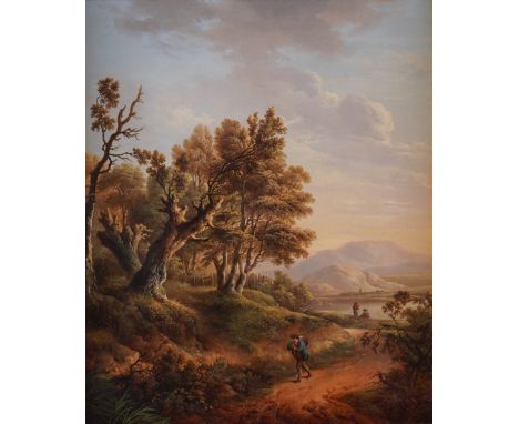 CHARLES TOWNE (BRITISH, 1763-1840)A wooded landscape with a traveller on a path
signed 'By C.T. ' (lower left)
oil on canvas
