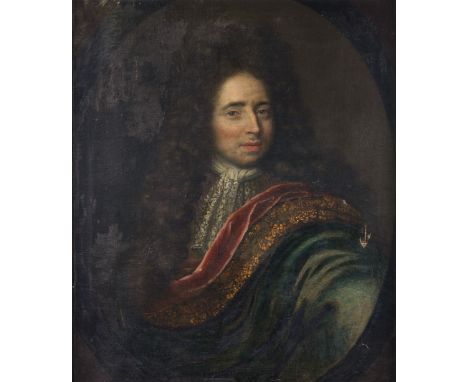 CIRCLE OF SIMON PIETERSZ VERELSTPortrait of a gentleman, half-length, in a green robe, within a painted oval
oil on canvas
83
