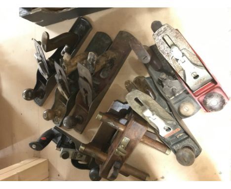 A good box of antique woodworking tools inc 7 planes including Stanley, Marples etc.