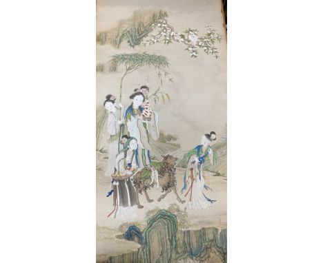A large 18th century Chinese scroll painting on paper, un-mounted. 122 x 61