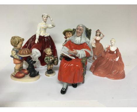 A Royal Doulton figure The Judge, three Goebel figures and other Coalport and Doulton figures. (7)