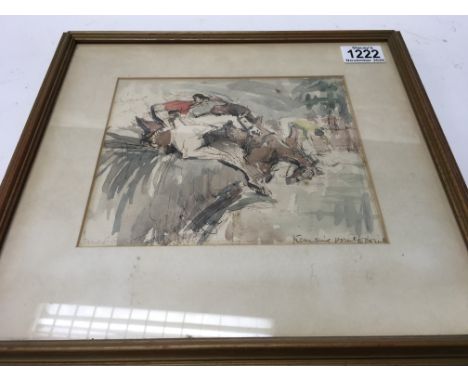 Jane G Guthrie - watercolour &amp; sketch Of a steeple chase.