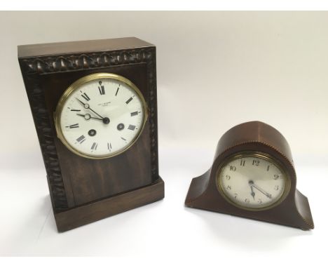 A Pott &amp; Sons of London mantle clock together with a smaller inlaid example (2).
