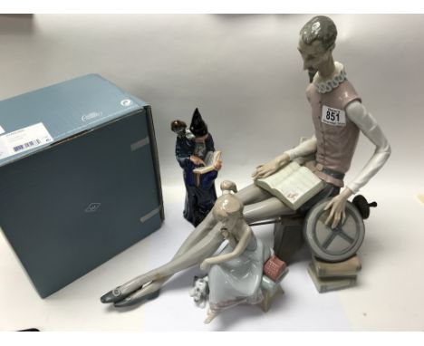 A large NAO figure of DonQuixote (A/F), a Lladro figure (Boxed) and a Royal Doulton figure of The Wizard HN2877,(Boxed), (3).