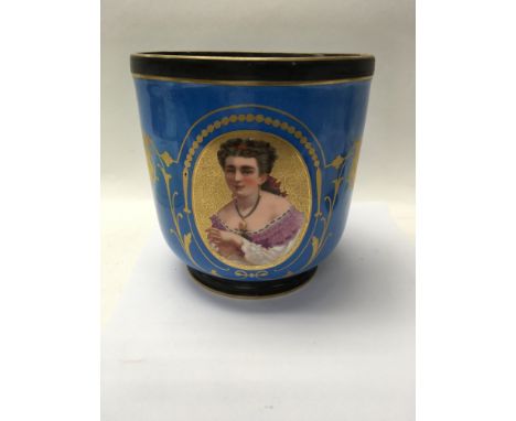 A french serves style jardiniere decorated with a portrait of a maiden.19 cm .