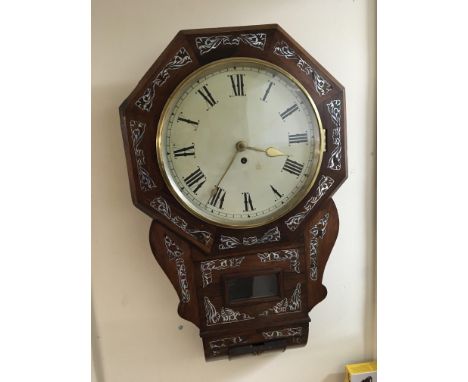 A late Victorian Rosewood inlaid wall clock with single fusee movement.