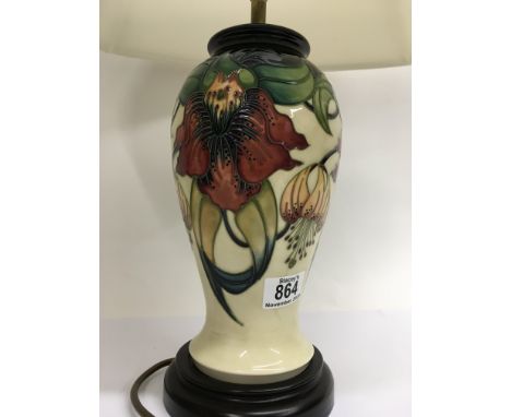 A Moorcroft lamp with plug and shade