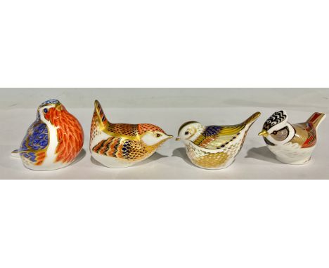 A Royal Crown Derby bird paperweight, Robin, date code for 1991 (LIV), printed marks in red, gold stopper; others, Firecrest,