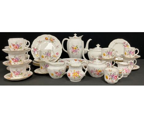 A Royal Crown Derby Posies tea and coffee service for six, comprising teapot, coffee pot, sucrier and cover, cream jugs, cups