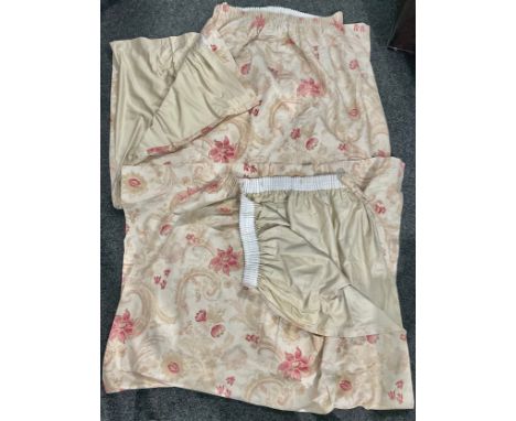 Textiles - a large pair of country house style linen curtains, in the manner of Laura Ashley. Approximately 163cm across the 