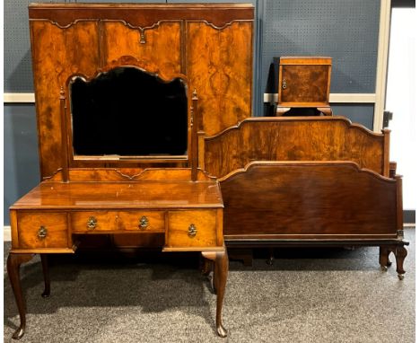 A walnut veneer five-piece bedroom suite, by Waring &amp; Gillow, comprising wardrobe, 190.5cm high, 154.5cm wide, 48.5cm dee