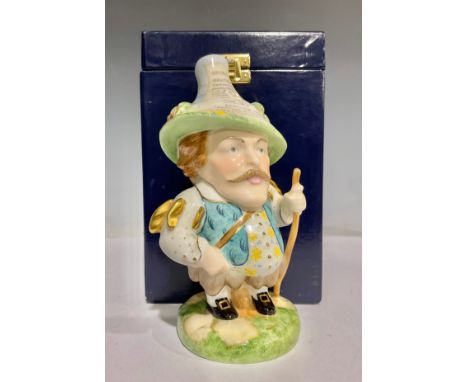 A Royal Crown Derby Mansion House Dwarf, painted by S. P. Slack, richly attired in 17th century cavalier costume, with a long