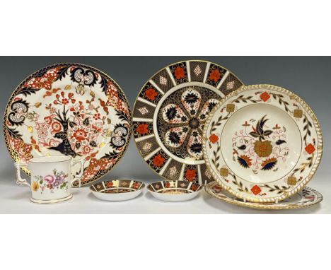 Royal Crown Derby - 1128 imari dinner plate, another 383 pattern, two A962 side plates,  all seconds;  pair of 1128 Imari cir