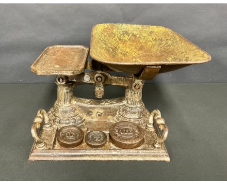 A set of Victorian cast iron 7lb balance scales, by Millward, Birmingham, c.1880