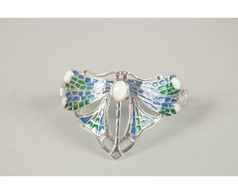 A SILVER OPAL SET DRAGONFLY BANGLE.