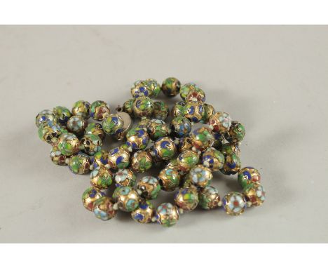 A CLOISONNE ENAMEL BEAD NECKLACE. 80cms long.