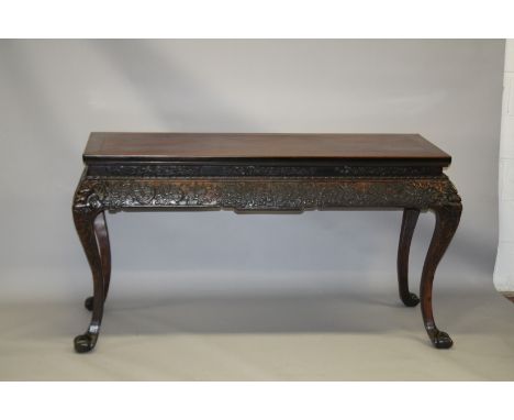 A VERY GOOD CHINESE ALTAR TABLE OR SIDE TABLE, 19TH CENTURY, POSSIBLY ZITAN OF HUANGHALI, with a plain rectangular top above 