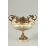 A GOOD 19TH CENTURY FRENCH PORCELAIN BOWL decorated in gilt with panels of cupids with Champleve