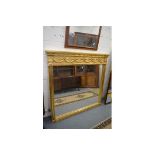 A GOOD LARGE MODERN GILT FRAMED OVER MANTLE MIRROR 157cm high x 150cm wide.