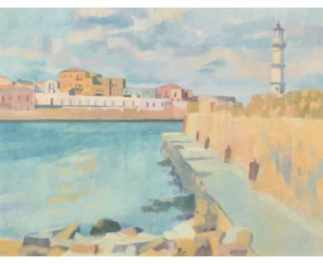 John Charles Wilkinson, 20th Century, 'Venetian Harbour Wall', oil on board, signed with initials, 13.5" x 17.5" (34.5 x 45cm