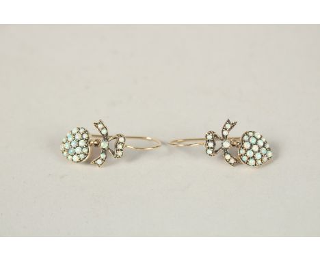 A PAIR OF 9CT GOLD VICTORIAN STYLE SWEETHEART OPAL EARRINGS.