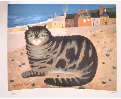 Mary Fedden, 'Cat on a Cornish Beach', lithograph, signed in pencil and numbered 428/500, image size 11.5" x 15.5" (29 x 39.5