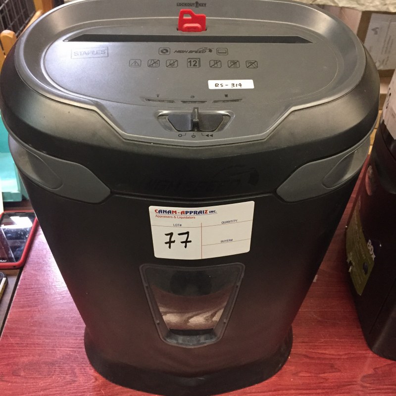 STAPLES Highspeed Paper Shredder. Model SPLTXC122A