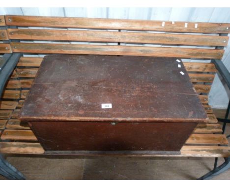 A vintage pine stained blanket chest, together with two further pine/wooden boxes