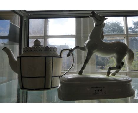 A Castleford pottery teapot of typical form together with a Herend model of rearing horse (2) CONDITION REPORT: No makers mar