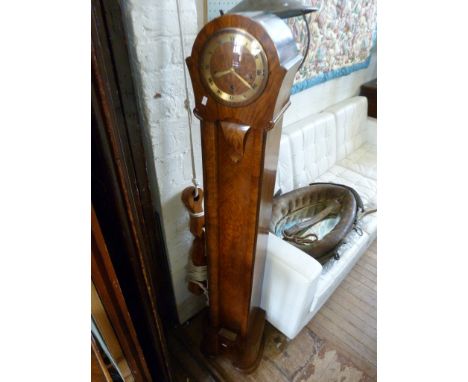 An Art Deco burr walnut veneered granddaughter clock
