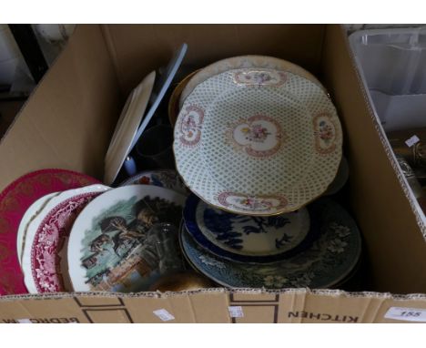 A mixed lot to include various decorated plates to include a Coalport platter, Mason's plates, various Willow pattern and oth