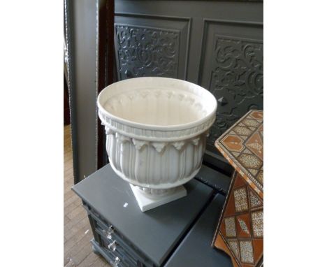 A large modern white glazed planter 