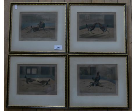C R Stock four 19th Century coloured engravings cock fighting scenes 