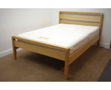 Light oak 4' 6" double bedstead with mattress, W145cm, H100cm, L207cm Condition Report Click here for further images, conditi