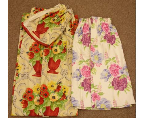 A pair 'Designers Guild' floral patterned curtains (Drop - 290cm, W185cm) and a pair of thermal lined curtains with floral pa